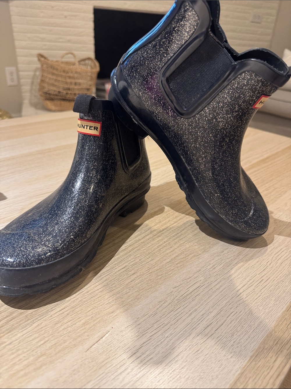 Hunter Kids Black Glitter Chelsea Rain Boots
